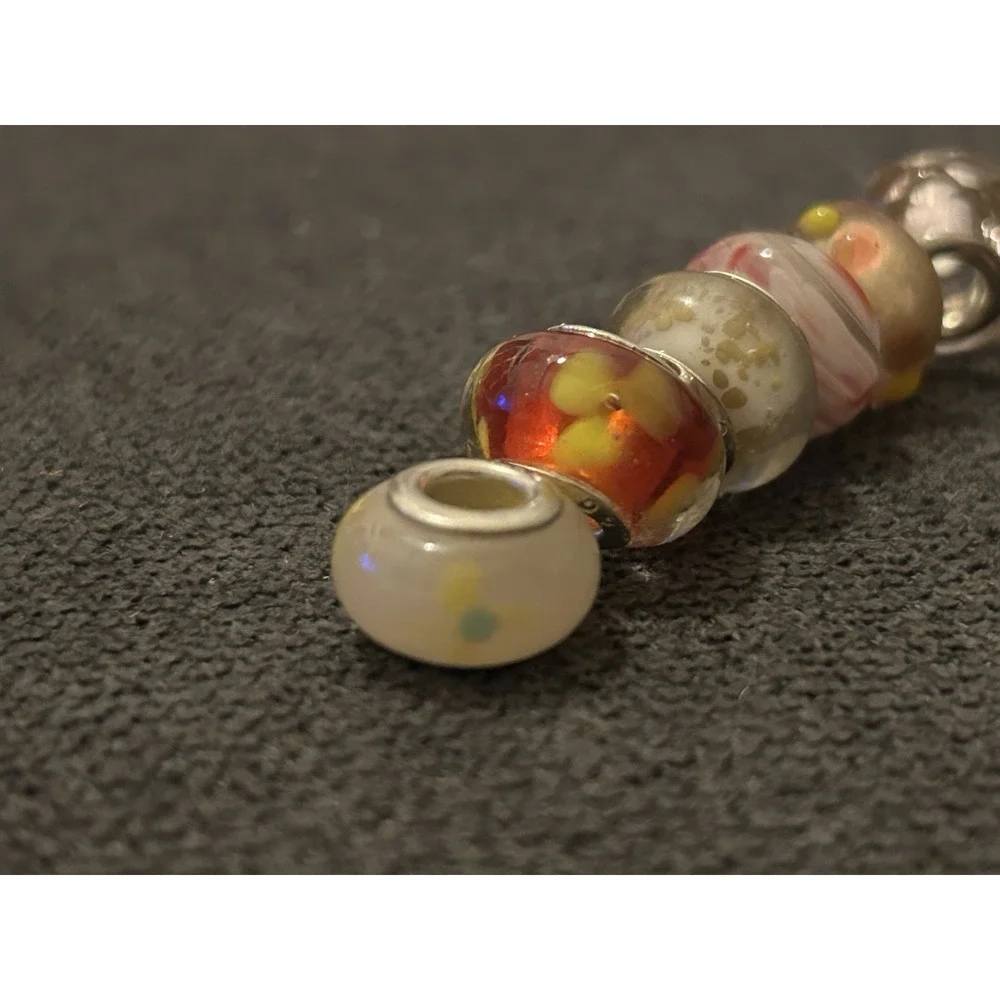 Lot of 6 Sterling Silver Core Bracelet Charm Beads Lampwork Glass Style 925 5